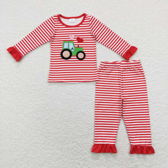 GLP1077---Valentine long sleeve tractor embroidery girl pajamas