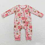 LR0895--long sleeve flower pink baby sleeper