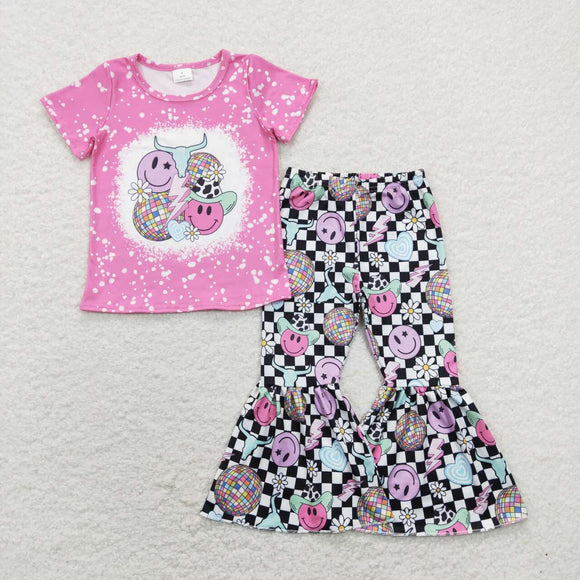 GSPO1290---smile flower short sleeve girls outfits