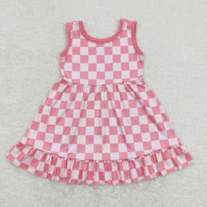 GSD0659-- milk silk red plaid short sleeve girl dress