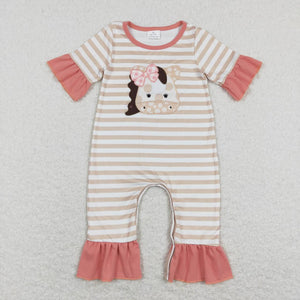 SR0674--  embroidery short sleeve cow pink girls romper