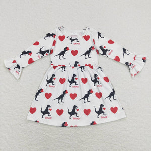 Valentine's Day dinosaur cartoon  print dress