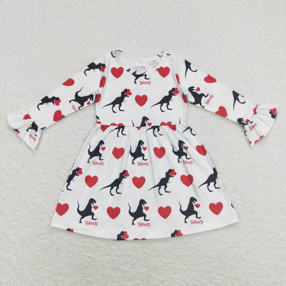 Valentine's Day dinosaur cartoon  print dress