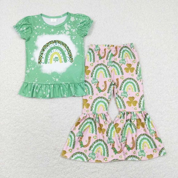 GSPO1234-- short sleeve leaves green girl outfits