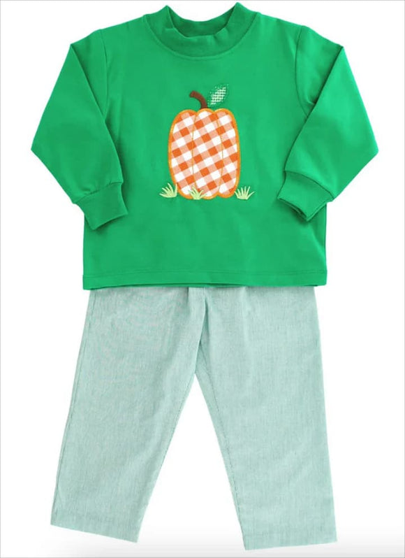 MOQ 3 custom style pumpkin green boy outfits