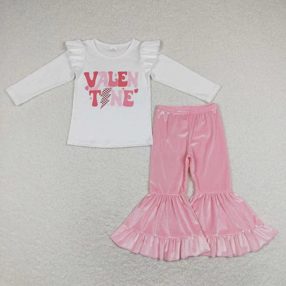 GLP1141--white long sleeve shirt and pink bell bottom pants girls outfits