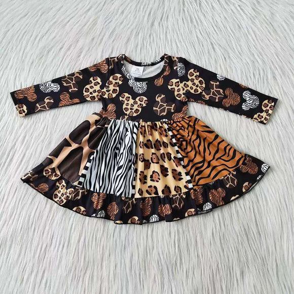 long sleeve cartoon mouse leopard print dress