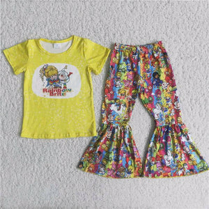 summer girl clothing  yellow  short sleeve trouser outfits