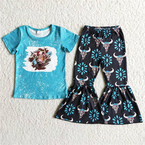 summer girl clothing  blue  short sleeve trouser outfits