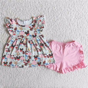 pink cartoon print Girl's Summer outfits