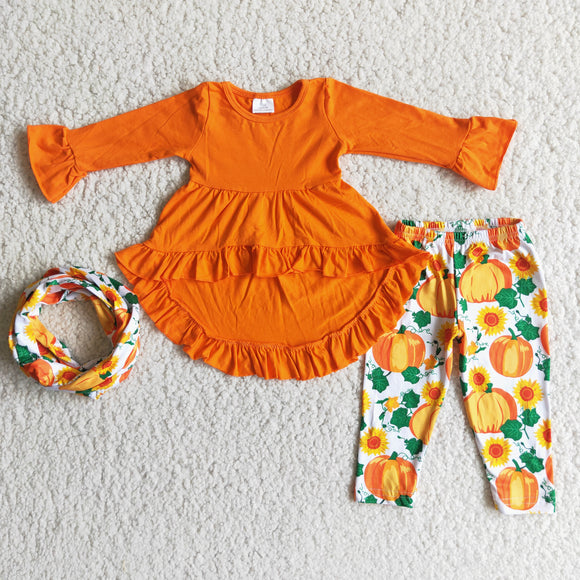 Pumpkin girl Halloween three-piece orange outfits