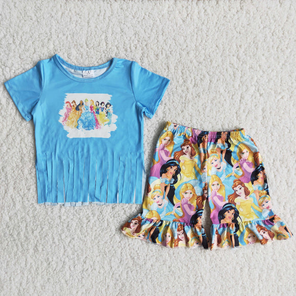 blue tassel cartoon Girl's Summer outfits