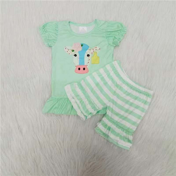 green cow  print Girl's Summer outfits