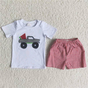 white embroidery boy's   print Summer outfits