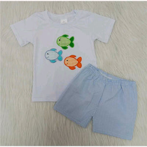 white embroidery boy's  print Summer outfits