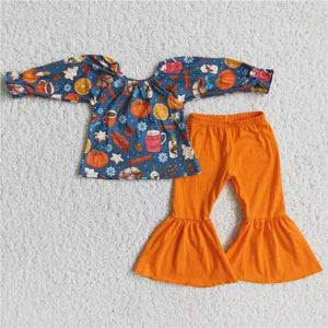 girl pumpkin clothing orange  long sleeve pantsuit