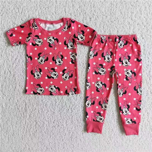 pink cartoon Short sleeve flared trouser suit pajamas