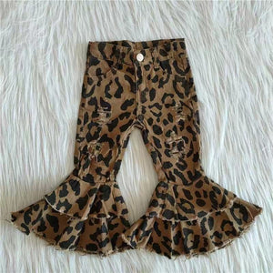Leopard grain Bell-bottom jeans