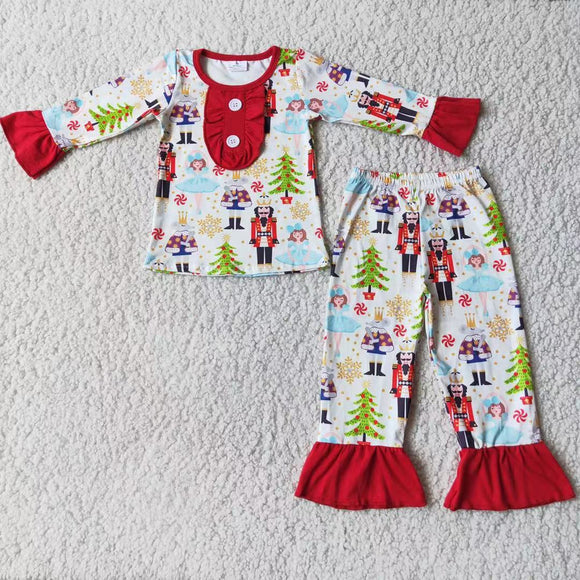 Christmas red girls clothing long sleeve pajamas outfits