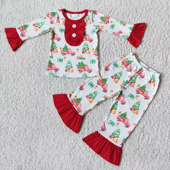 Christmas tree girls clothing long sleeve pajamas outfits