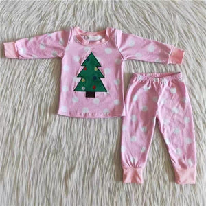pink tree girls clothing long sleeve pajamas outfits