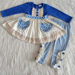 blue ruffle fall girls clothing