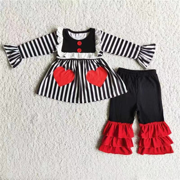 Valentine's Day black striped fall girls clothing