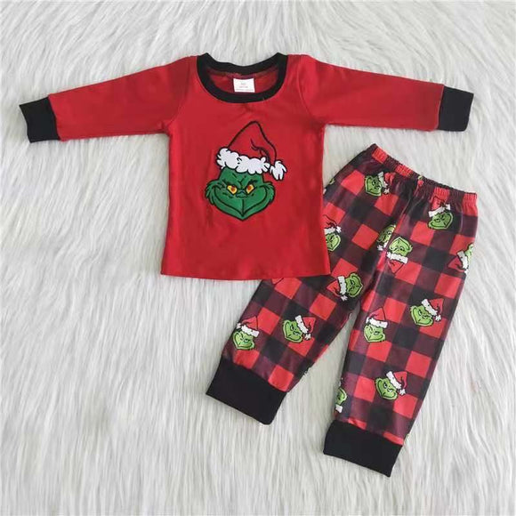 Christmas cartoon embroidered boy pajamas clothing  outfits