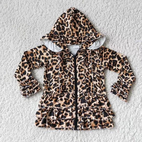 black Leopard print hooded coat