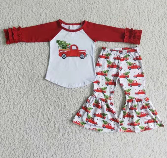 Christmas red car and tree girl clothing