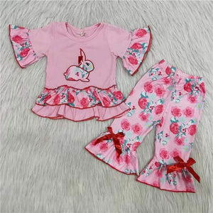 Easter pink embroidery cartoon clothing  outfits