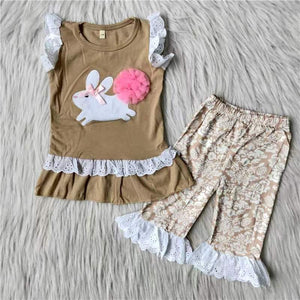Easter brown embroidery cartoon clothing  outfits