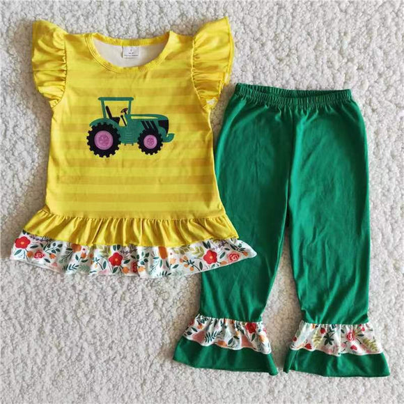 Tractors yellow + green  girls clothing  outfits