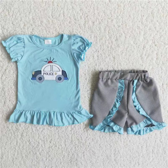 blue police embroidery  girl's Summer outfits
