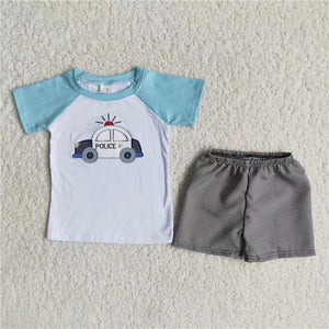 blue police embroidery  boy's Summer outfits