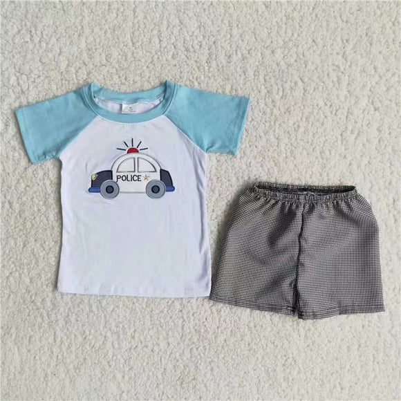 blue police embroidery  boy's Summer outfits