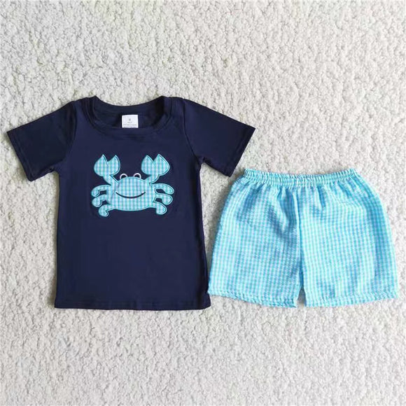 blue embroidery boy's  cartoon print Summer outfits