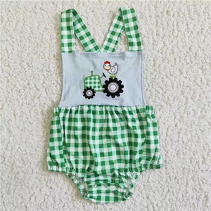 Embroidery chicken green romper