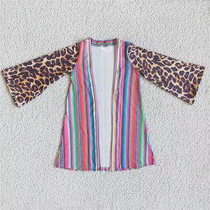 leopard and pink stripe girls fall cardigan