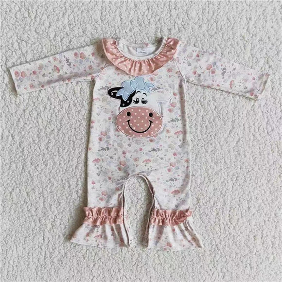 embroidery pink cow romper baby clothing