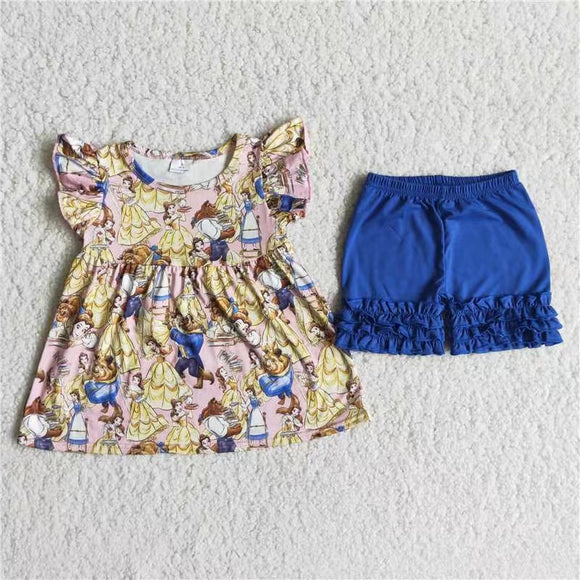 summer cartoon princess yellow and blue girl outfits