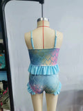 Fish scale blue swimsuit