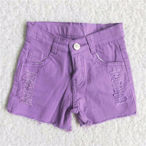 purple jean shorts