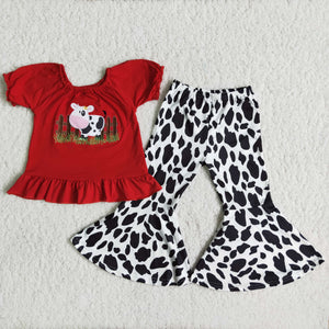 girl clothing Summer red cow short sleeve  trouser outfits