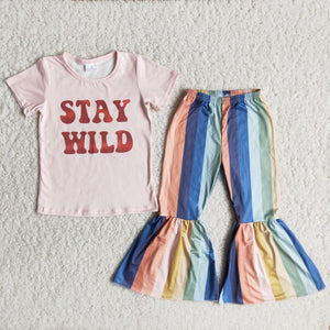 stay wild girl clothing Summer pink short sleeve  trouser outfits