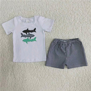 white embroidery boy's  print Summer outfits