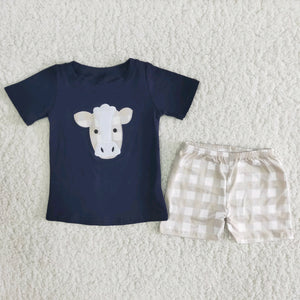 black embroidery boy's  cow print Summer outfits