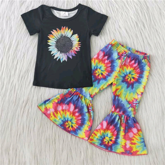 girl clothing Summer black short sleeve  trouser outfits