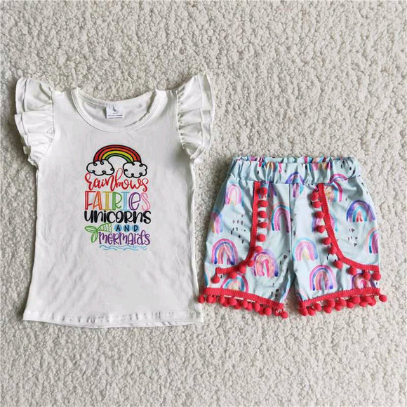 rainbow  print pink Girl's Summer outfits