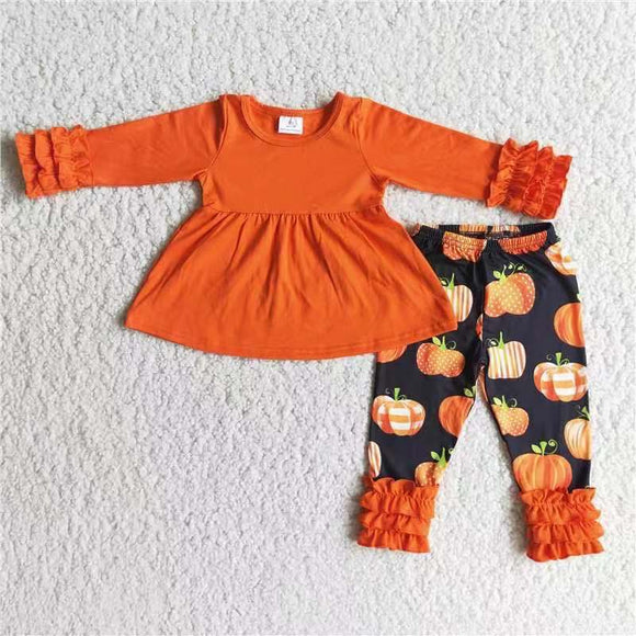 girls clothing halloween  pumpkin  orange long sleeve pantsuit